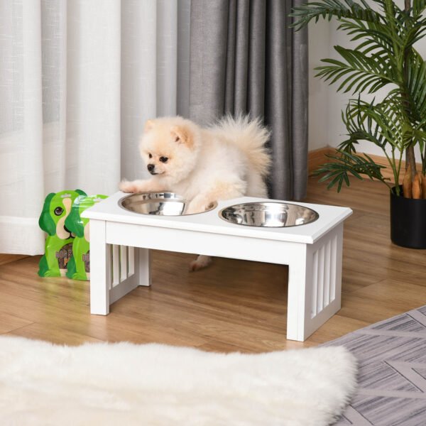 Elevated Dog Feeding Station for Small Dogs & Puppies - Stainless Steel Bowls with Modern Wooden Frame