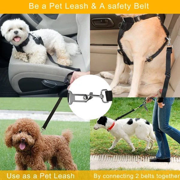 Wild Angels™ Adjustable Dog Seat Belt Leashes (2‑Pack) — Car Safety Tethers for Secure, Calm Travel