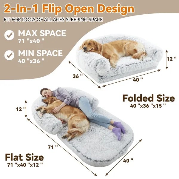Human‑Size Plush Dog Lounger – Foldable Bed for People & Large Dogs
