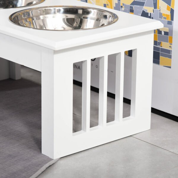 Elevated Dog Feeding Station for Small Dogs & Puppies - Stainless Steel Bowls with Modern Wooden Frame