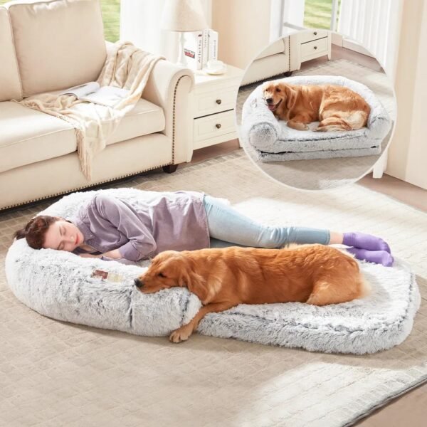 Human‑Size Plush Dog Lounger – Foldable Bed for People & Large Dogs