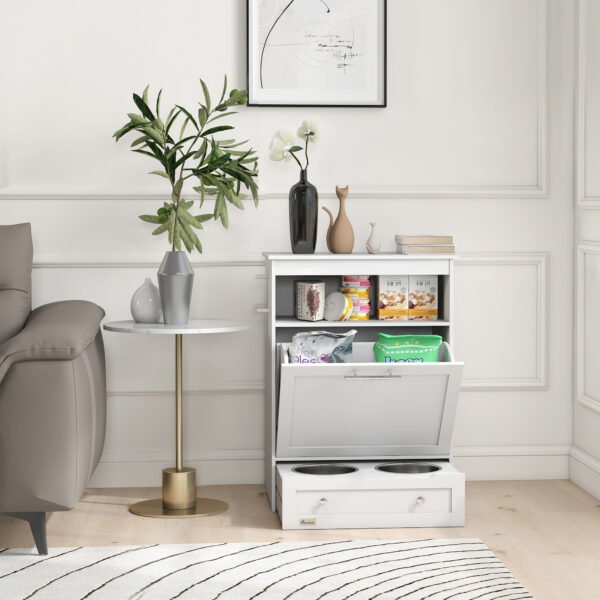 Premium Pet Feeder Station Cabinet — Raised Dog Bowls & Hidden Food Storage (White)