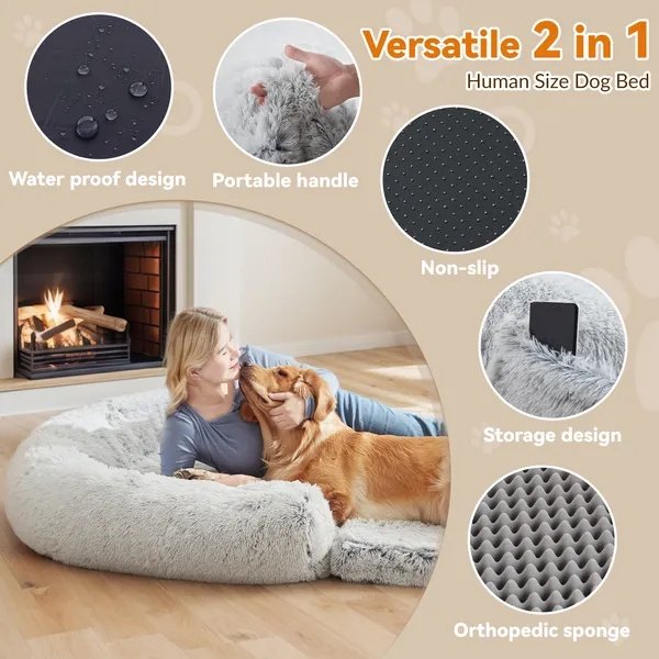 Human‑Size Plush Dog Lounger – Foldable Bed for People & Large Dogs