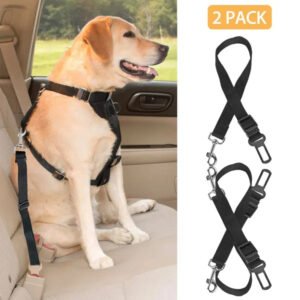 2‑Pack Adjustable Dog Seat Belt Safety Leash – Secure Car Restraint for Dogs