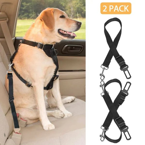 Wild Angels™ Adjustable Dog Seat Belt Leashes (2‑Pack) — Car Safety Tethers for Secure, Calm Travel