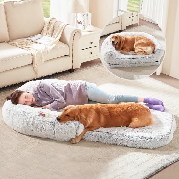 Human‑Size Plush Dog Lounger – Foldable Bed for People & Large Dogs