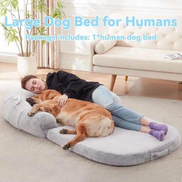 Human‑Size Plush Dog Lounger – Foldable Bed for People & Large Dogs