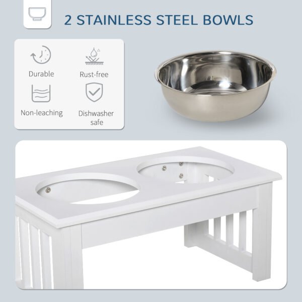 Elevated Dog Feeding Station for Small Dogs & Puppies - Stainless Steel Bowls with Modern Wooden Frame