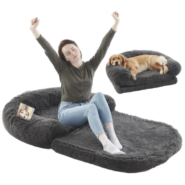 Human‑Size Plush Dog Lounger – Foldable Bed for People & Large Dogs