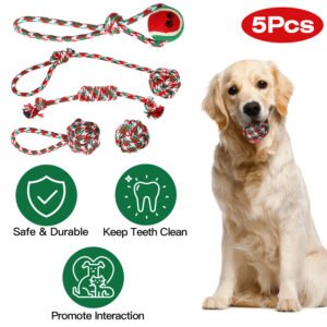 Wild Angels “Holiday Rope Party Pack” – 5‑Piece Christmas Dog Chew Toy Play Set for Training, Teething and Interactive Fun