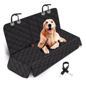Waterproof Dog Car Seat Cover with Seat Belt – Scratchproof Rear Bench Protector for Cars, Trucks & SUVs
