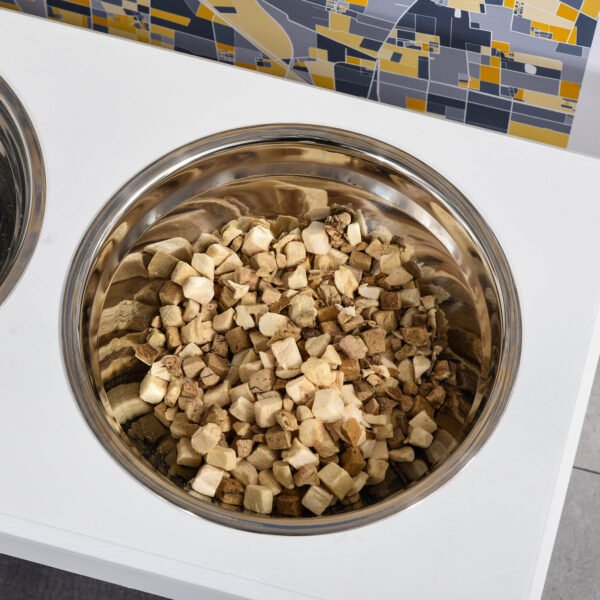 Elevated Dog Feeding Station for Small Dogs & Puppies - Stainless Steel Bowls with Modern Wooden Frame