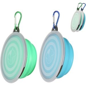 Wild Angels™ AdventureFold Travel Pet Bowl Set | Premium 2-Pack Collapsible Food & Water Bowls with Protective Lids